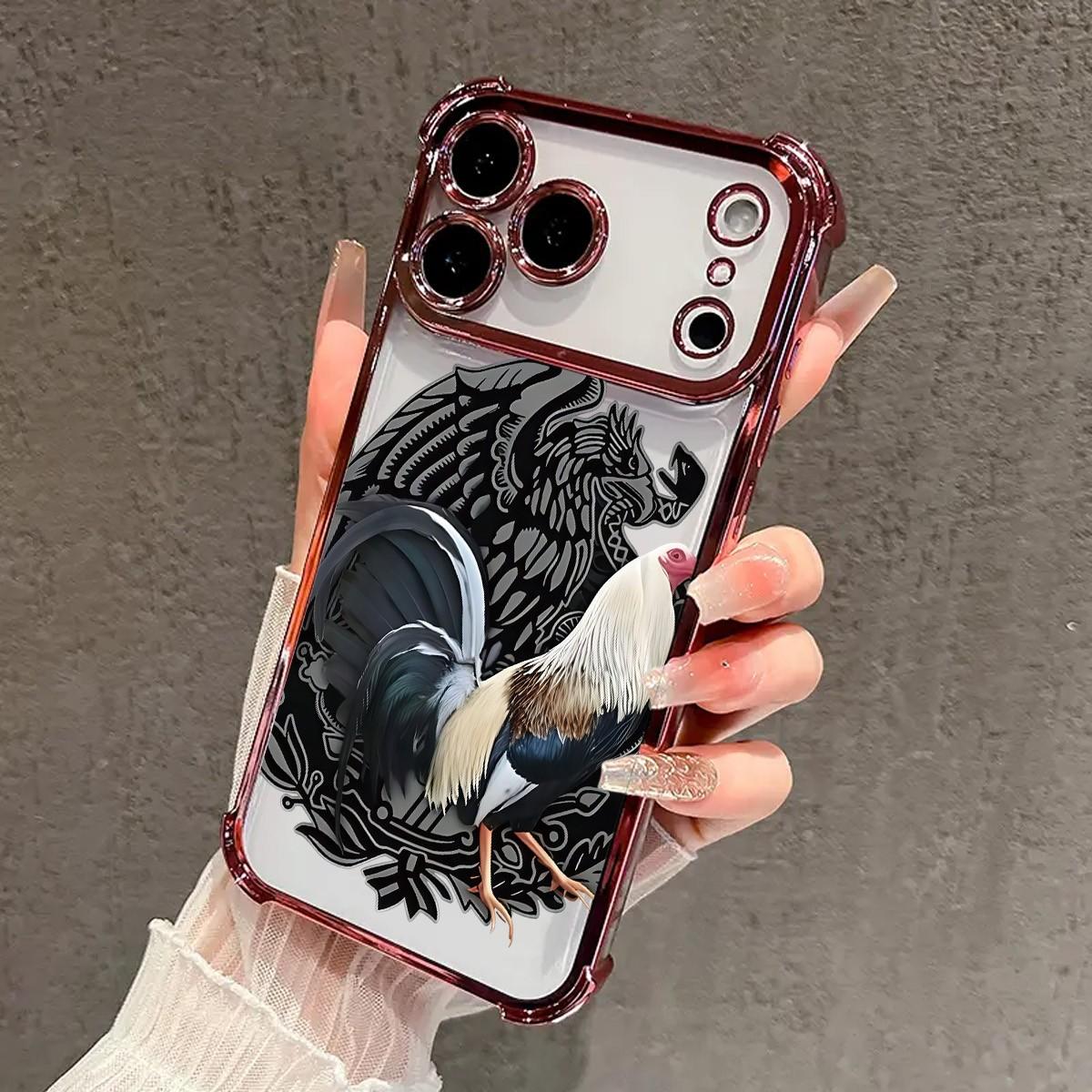 Cool Rooster Pattern Electroplated Four - Corner Airbag Shock - Proof Phone Case . Suitable For Iphone 17 Pro Max 16 / 15 / 14 / 13 / 12 / 11 Pro Max . Airbag Shock - Proof Transparent Protective Case .