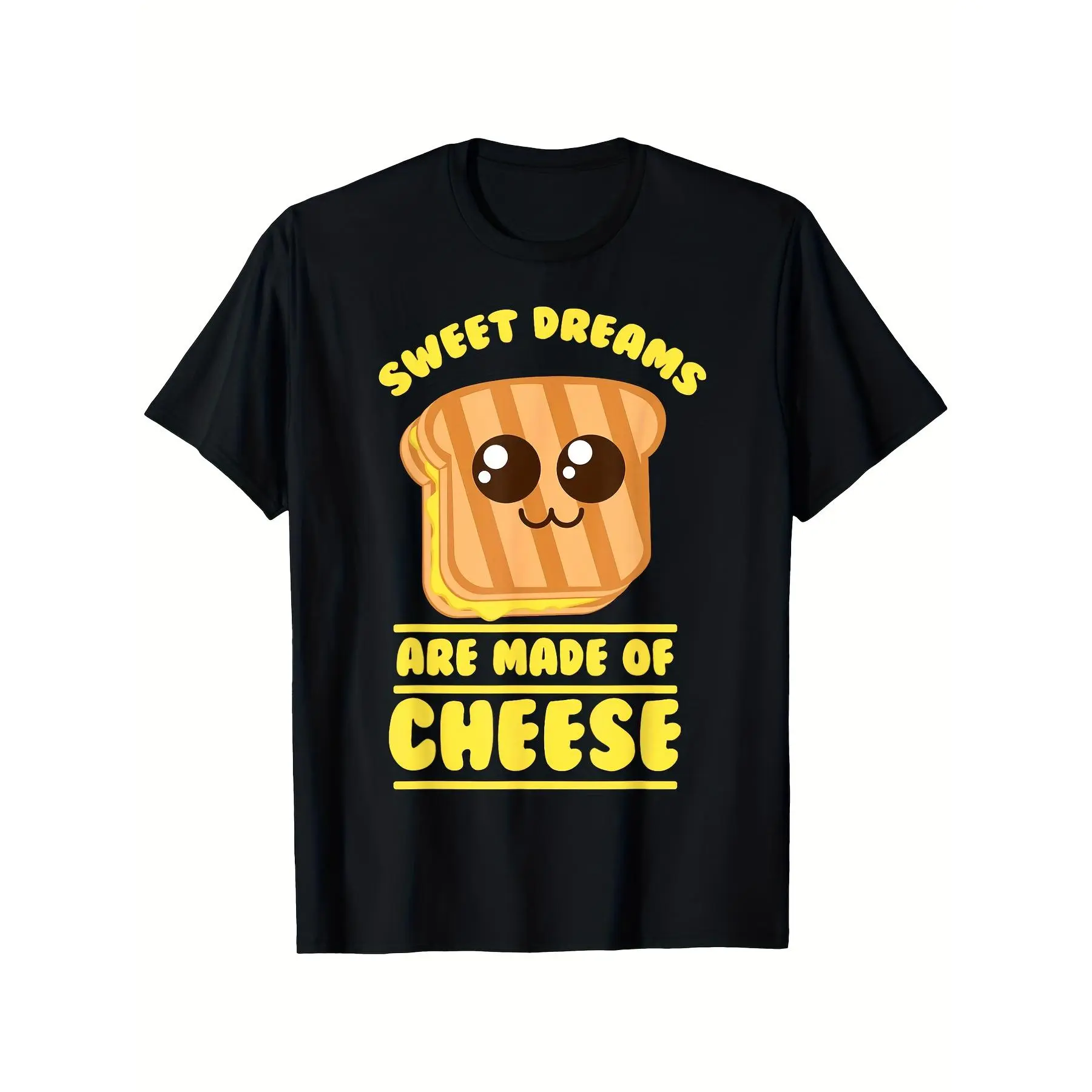 Funny Cheese Lover'S T-Shirt - Sweet Dreams Are Made of Cheese Graphic Tee - Black Shirt with Yellow Text - Heavyweight Cotton - Regular Fit Men'S Sizes S-XXXL - Casual Casual Attire Gift, Labour Day, seasonal casual and trendy men