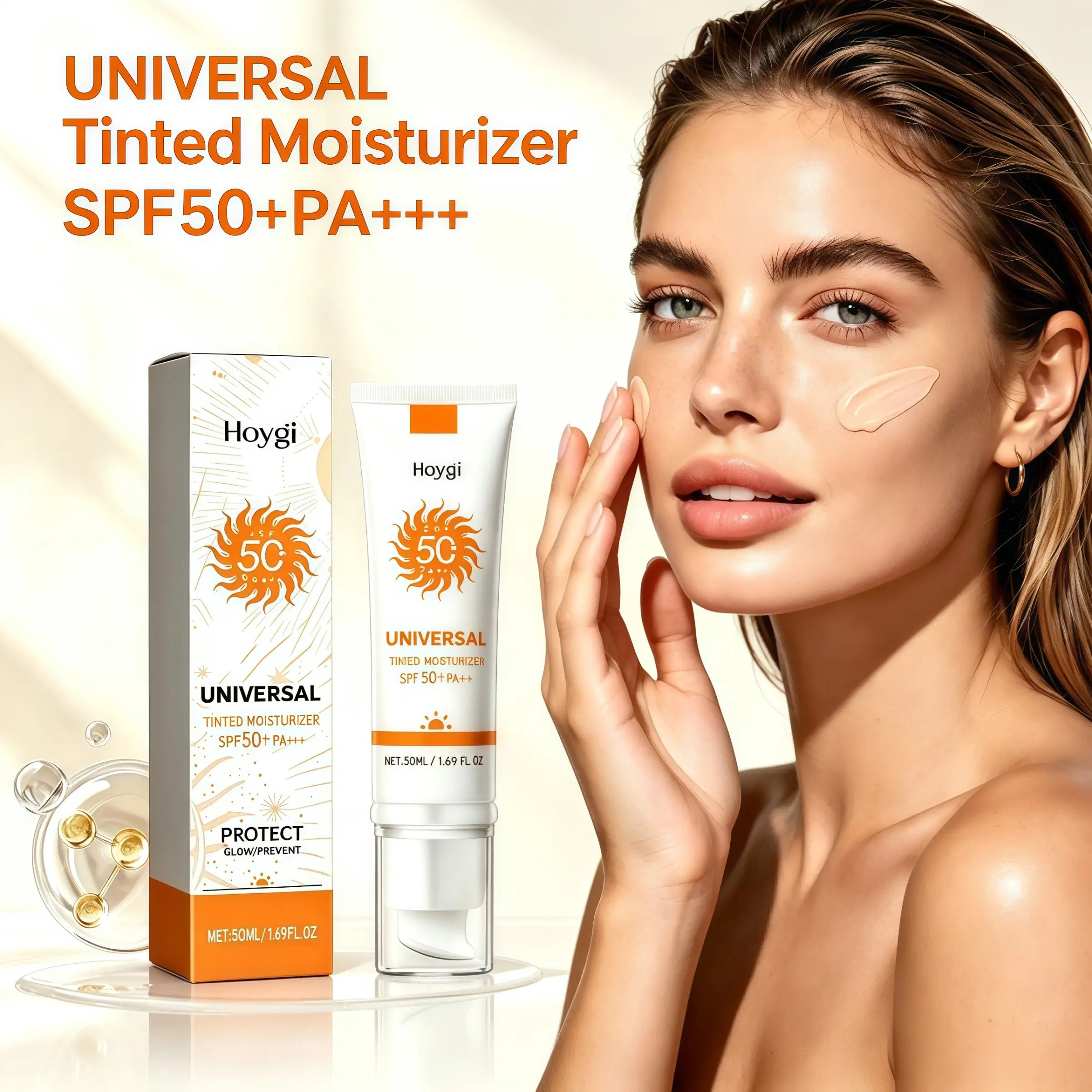 Universal Tinted Face Moisturizer SPF 50+ PA+++, Water Resistant, Non-Greasy, Prevents Sunburn and Tanning, Non-Greasy Sunscreen, No white cats tined, for All Skin Types