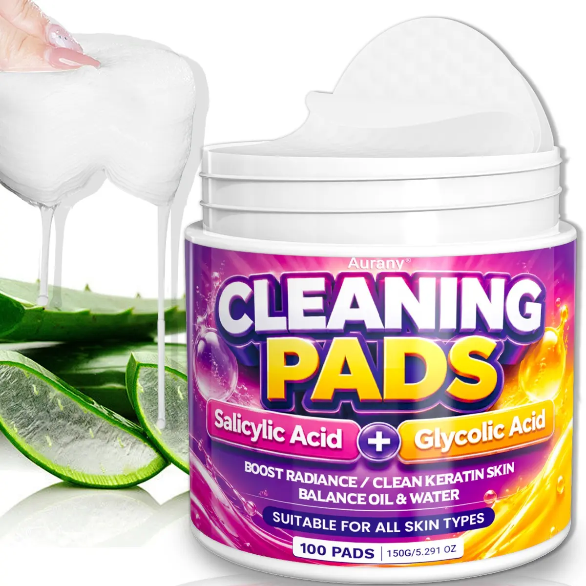 Aloe Salicylic Acid Cotton Pads, Glycolic Acid Pads, Cleansing Tablets, Daily Skincare, Deep Cleansing, Moisturizing And Nourishing, Contains Aloe Vera And Salicylic Acid Ingredients,Facial Radiance , Essential For Daily Skin Care，Suitable For All Skin