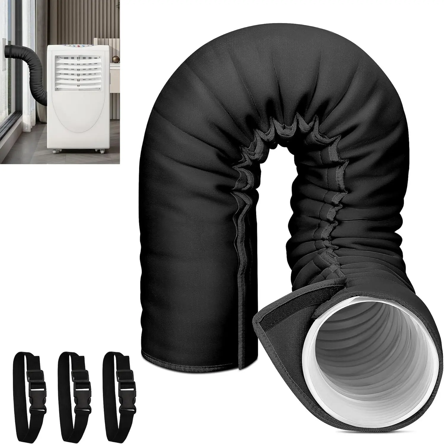Portable AC Hose Insulation Sleeve,Portable Air Conditioner Hose Cover Wrap,Fits for 5" & 5.9" Diameter Exhaust Hose,Insulated Hoses Duct Vent Cover, Easy to Install with 3 Adjustable Straps, Air Conditioning Accessories