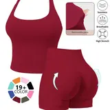 【Biack Friday】Seamless Workout Sets for Women, Halter Tank Top & Gym Scrunched Shorts Sports Set, Sporty Breathable Quick Drying Outfits for Yoga Gym Workout Running, Ladies Sportswear for Summer, Exercise Clothing Set #GLOBAL PICKS