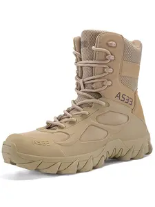 Men's High-Top Tactical Boots, Side Zip Design, Quick On/off, Rubber Anti-Slip Sole, Breathable Fabric, All Season, Outdoor Activities