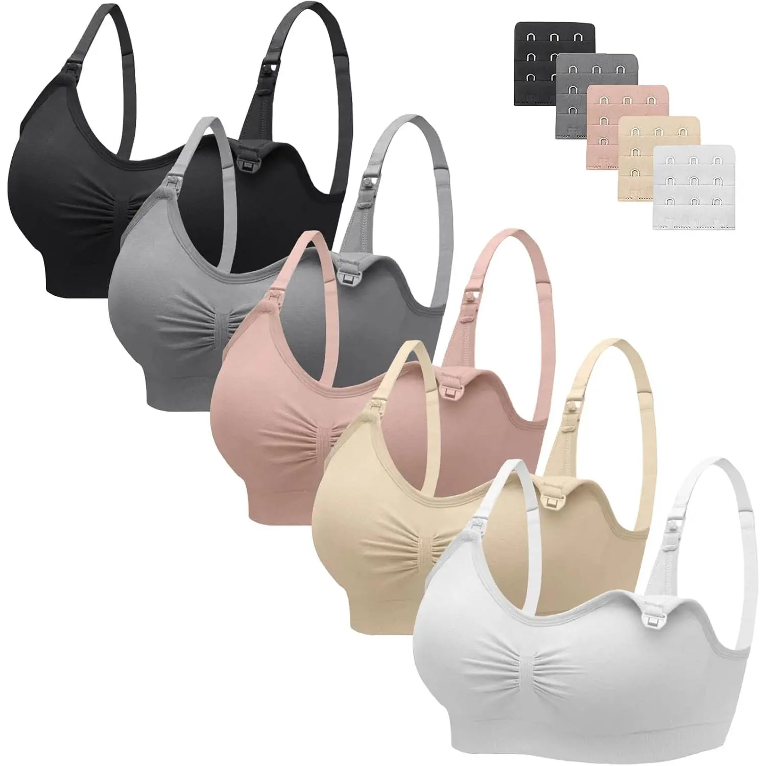 Nursing Bra 5 Pack Womens Maternity Breastfeeding Seamless Wireless Sleep Bra with Extenders