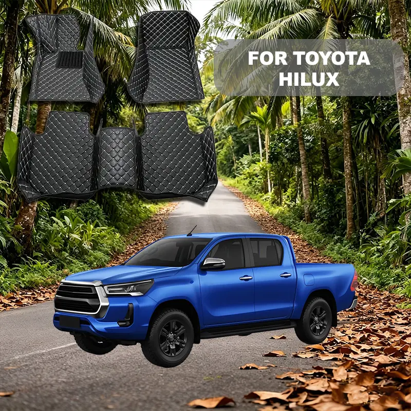 For Toyota Hilux models 2015-2020 Left wheel drive car floor mat, made of PU leather material and equipped with 360 degree high edge protection, with a non jamming throttle design, suitable for heavy weather, detachable and easy to clean