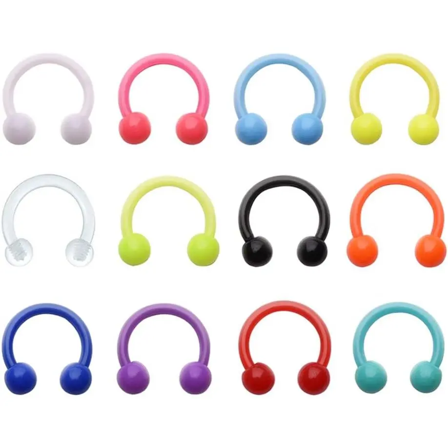 12 count 16G 8mm Horseshoe Colorful Clear Boiflex Nose Rings Hoop Lip Eyebrow Retainer  Nose Septum Cartilage Earrings Ring  Retainer