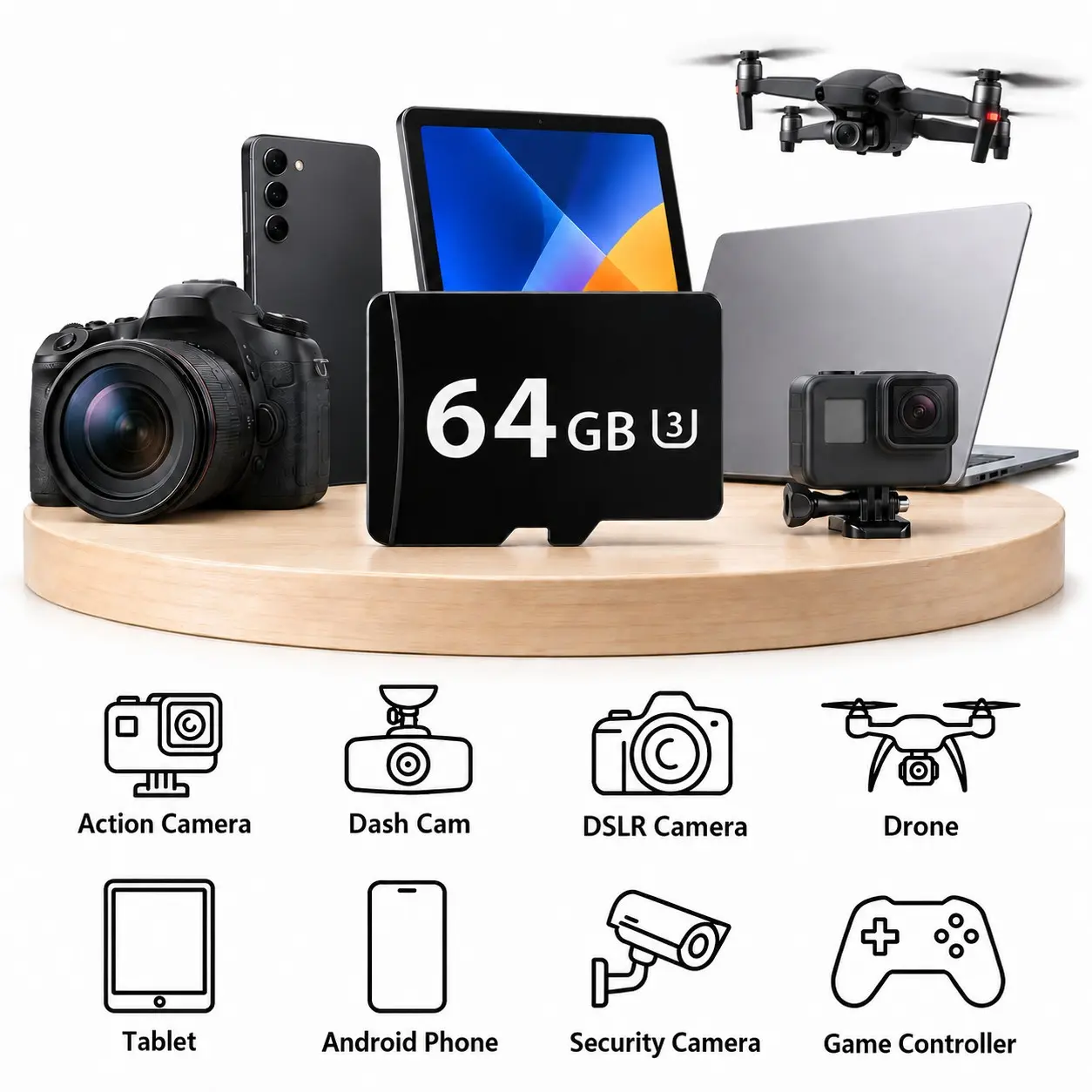 Micro SD TF Memory Card 8GB 16GB 32GB 64GB, High Speed Storage Card for Camera Phone Tablet Laptop Dash Cam Car Radio Speaker & Gaming Devices