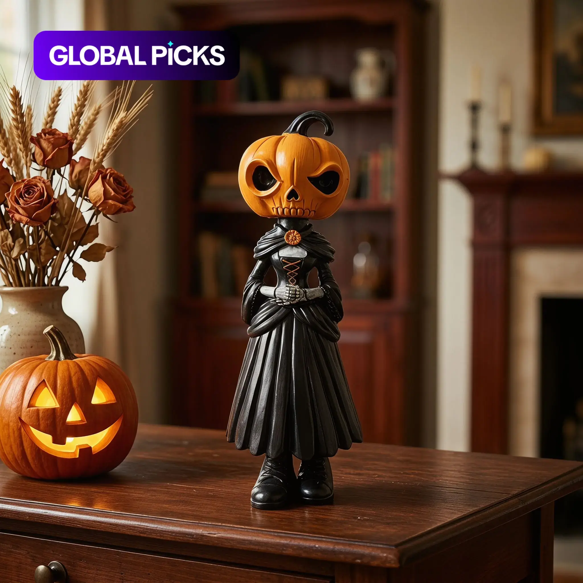 Halloween Pumpkin Man Statue Figurine Resin Craft, Decorative Figurines, Home Decor Ornament, Creative Home Decor, Spooky Halloween Decoration, Gift Idea, Living Room Entryway Accent #GLOBAL PICKS