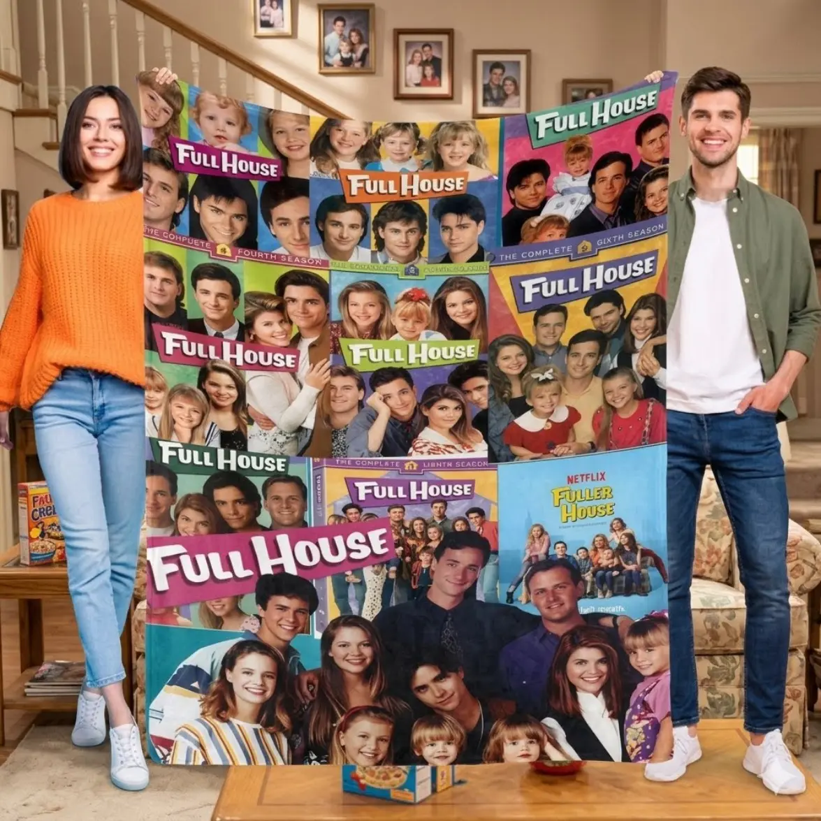 Fuller House Cartoon Flannel Blanket - Soft Cozy Lightweight Kids Throw for Boys Girls, Retro Sitcom Bedding Plush Friendly Surprise Gift