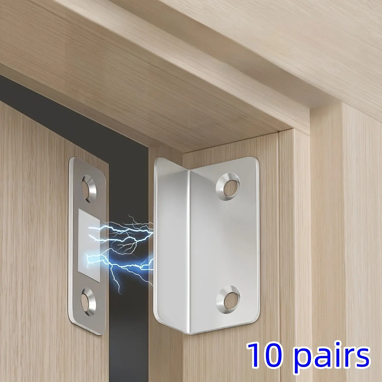 10 Pairs Magnetic Alloy Door Clips, Strong Adhesion, No Drilling Installation, Seamless Release, Ideal for Cabinets, Wardrobes, Sliding Doors