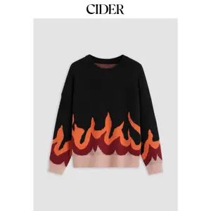Cider [size 12/14-24] Knit Round Neckline Flame Long Sleeve Sweater Curve & Plus Dealsforyou