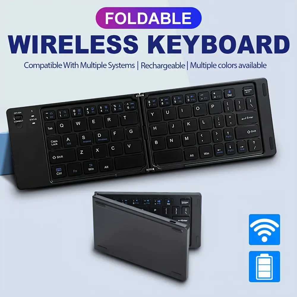 Ambidextrous Ultra-Thin Foldable Tablet Keyboard - Rechargeable USB-C Wireless for Travel Users, Compatible with iOS, Android, Windows, PC Tablet, Galaxy, iPad (No Charger Included)