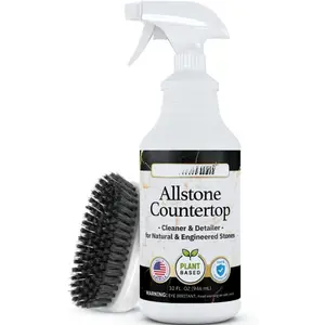 Final Touch AllStone Countertop Cleaner - Plant-Based Stone-Safe Spray with Scrub Brush - Daily Household Items for Granite, Quartz, Marble Kitchen Counters - Streak-Free