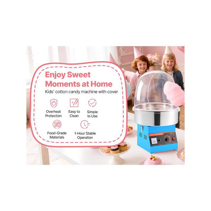 VEVOR Electric Cotton Candy Machine, 1000W Commercial Floss Maker With Cover, Commercial Cotton Candy Machine w/Stainless Steel Bowl Sugar Scoop, Ideal for Carnival, Birthday, Family Party, Blue