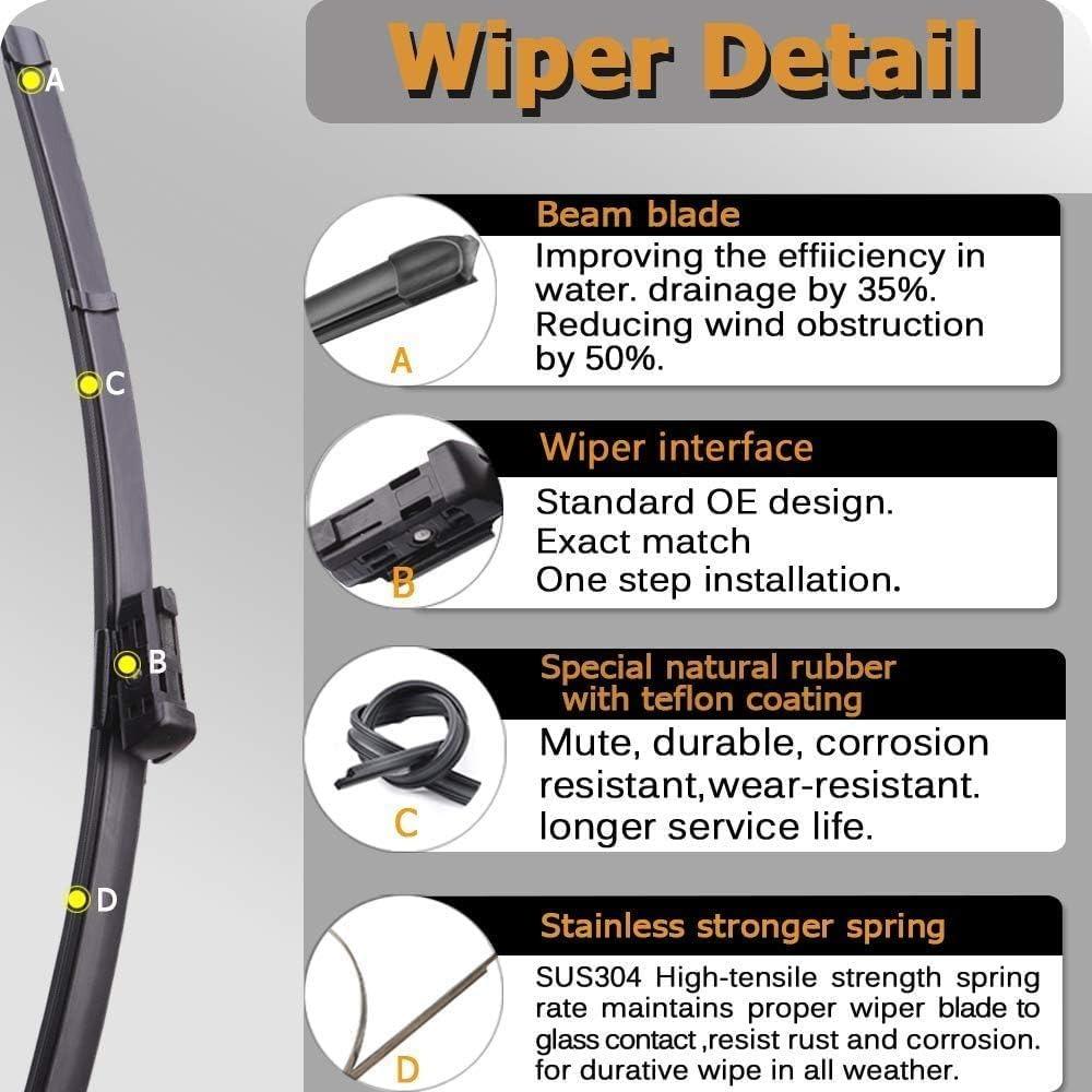 THE WELL KEPT Windshield Wiper Blade Replacement For Atlas 2018,2019,2020,2022,2023,2024 Original Equipment All-Season Rear Wiper Blade Set 26+22+12 (Set of 3)