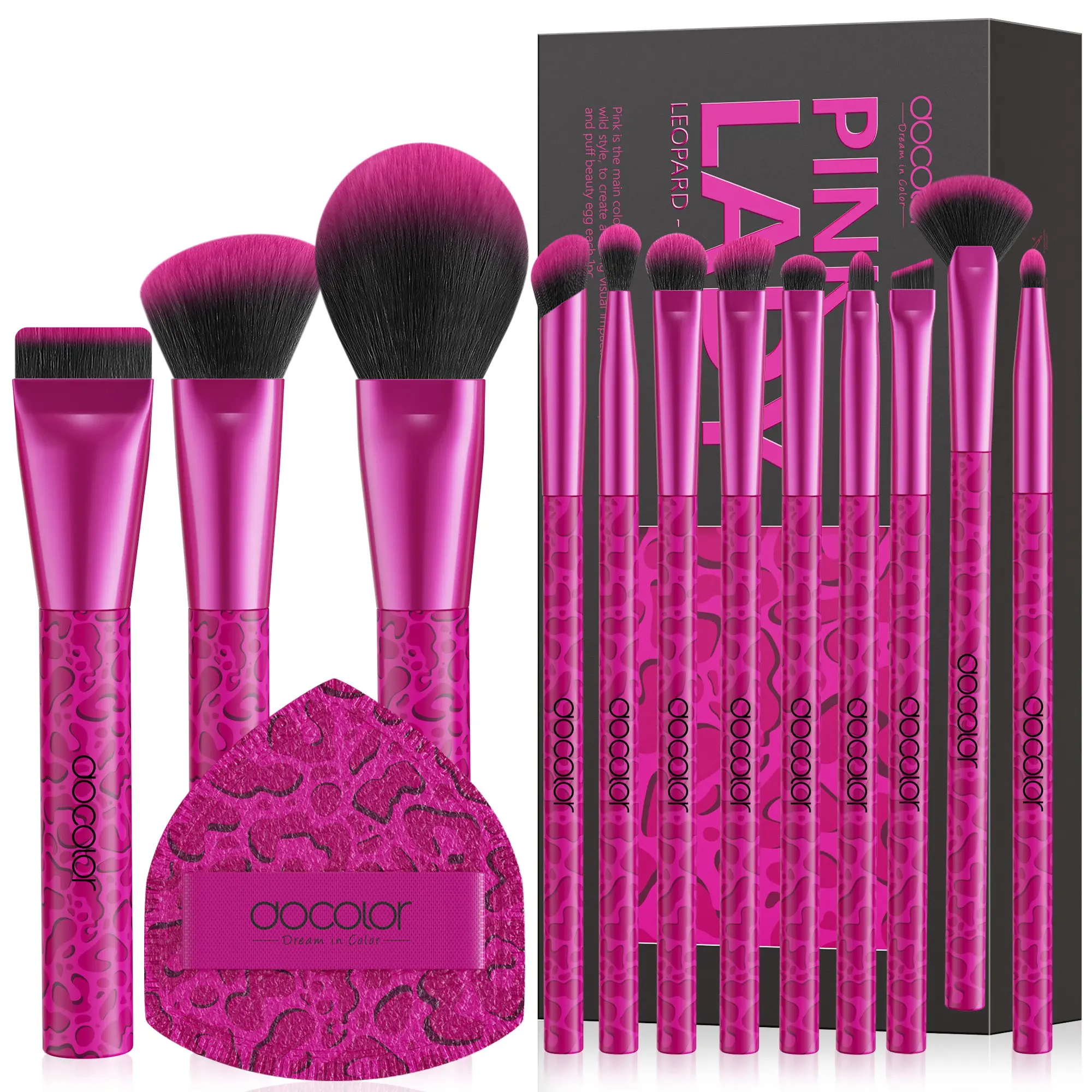 12-Piece Makeup Brush Set, Brush Set Cosmetic, with Sponge and Powder Puff, Face Makeup Brushes Set, Makeup Brushes Set, Complete Makeup Set for Foundation, Concealer, Eyeshadow, Contouring, Professional Makeup Tools, Gift for Beauty Lovers