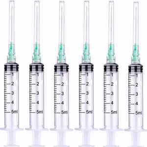 50 Pack - 5ml 21Ga Plastic Dispensing Syringe Tool, Industrial and Scientific Lab Consumables for Refilling, Measuring Liquids, Experiments Research