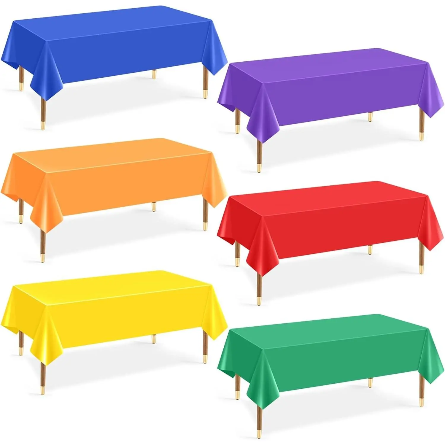 6Pcs Plastic Table Cloth Disposable, Assorted Color Rainbow Tablecloth Colorful Neon Rectangle Bulk Solid Table Cover for Birthday Wedding Graduation Picnic Home Party Decorations（54x72 Inch）