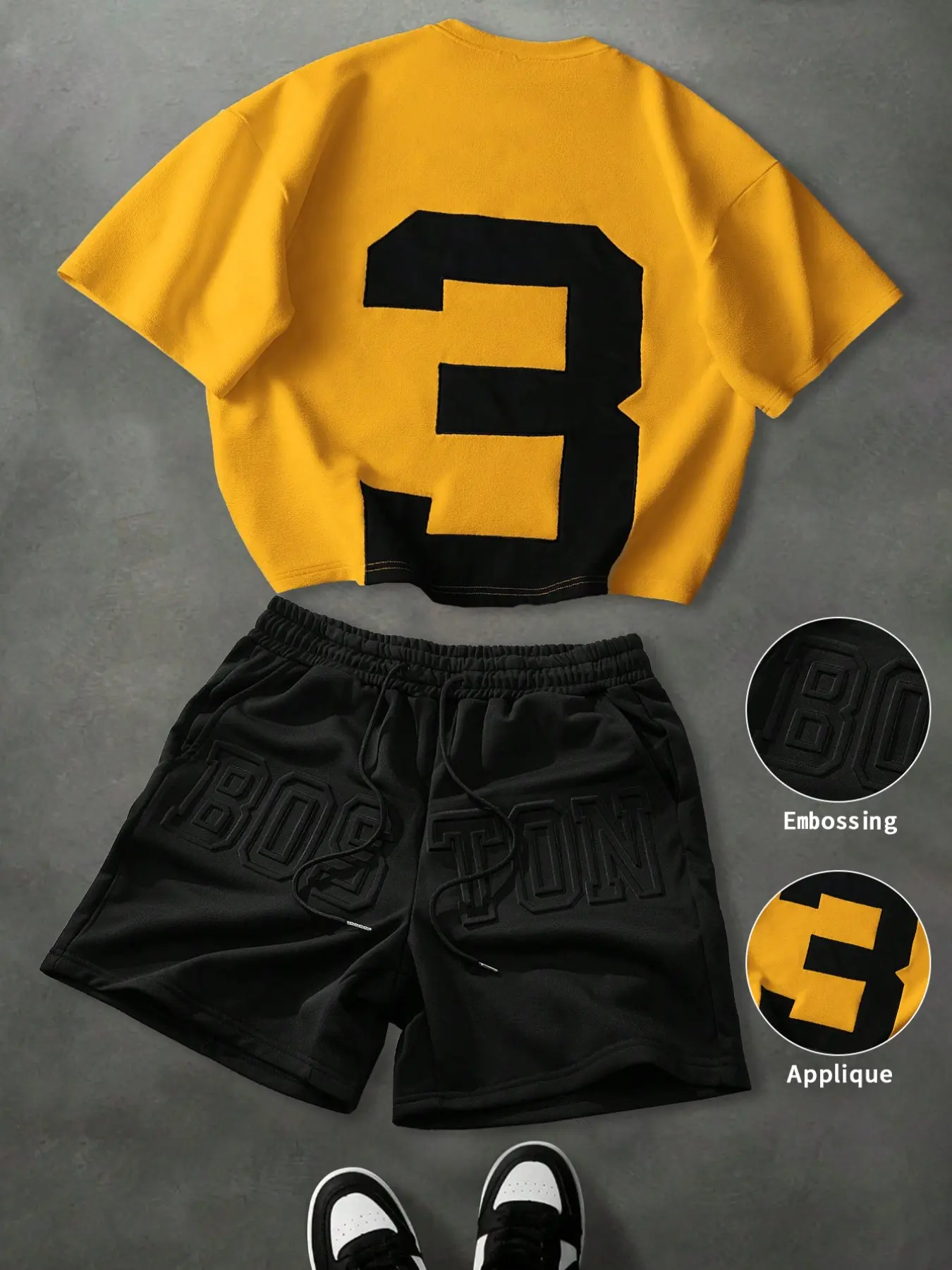 Men's 2-Piece Letter Patchwork Embroidered Shorts Set, Casual Street Style Short Sleeve T-Shirt, Perfect for Outdoor Wear, Halloween Gift
