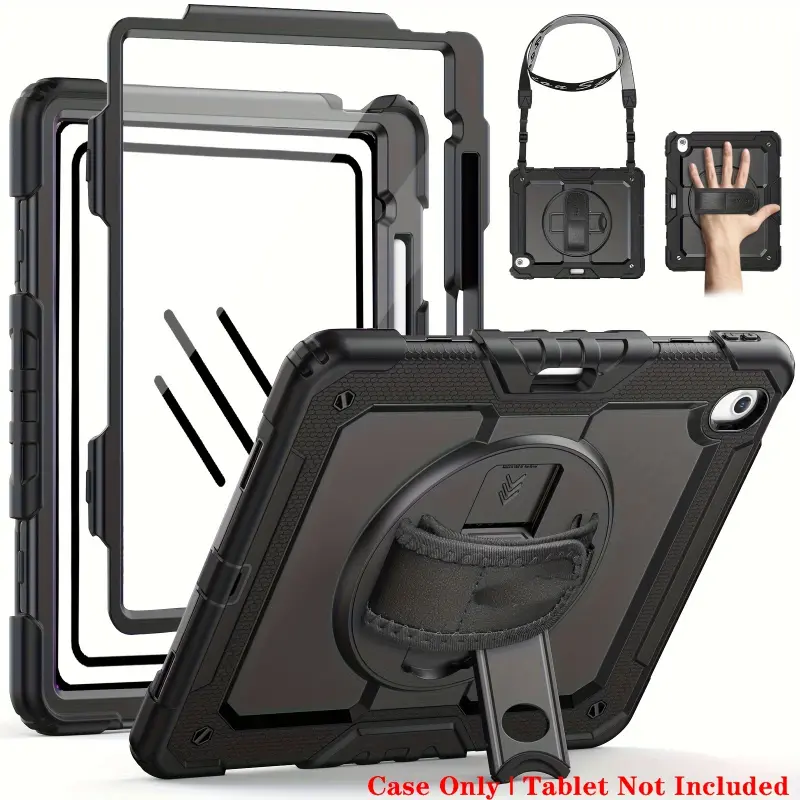 For iPad Air 13 (M3)/Air 11 (M2) 2025 Full-body anti-drop case, Rotatable tablet cover, rotating handle bracket, black, durable design, enhanced protection