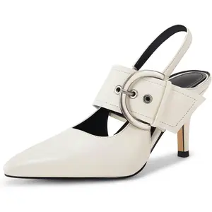Coutgo Womens Slingback Pumps Closed Pointed Toe High Heels Belt Buckle Strap Dressy Work Shoes