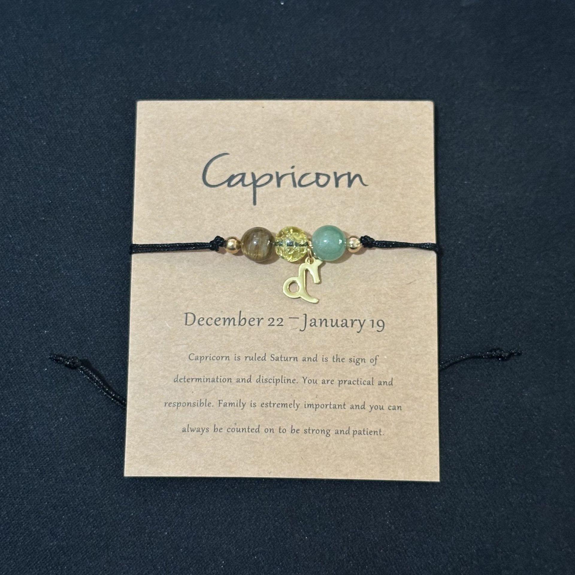 New 12 Zodiac Handmade Braided Rope Bracelet for Women| Citrine Crystal Natural Stone Beaded Cord Bangle| Astrology Jewelry with Gift Card