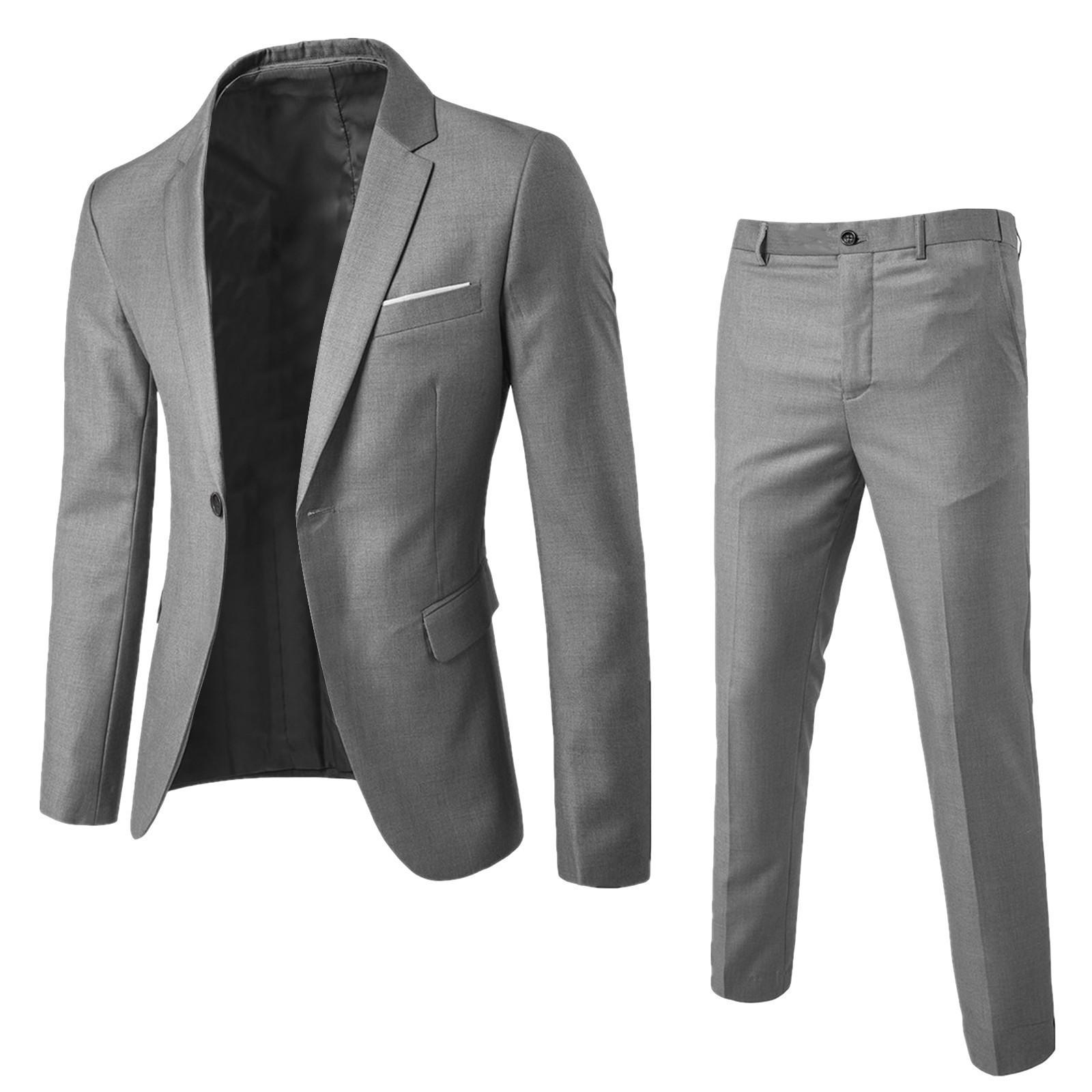 Men's Korean-style slim-fit two-piece suit, with simple lines, wrinkle-resistant and comfortable, suitable formal business occasions, and an ideal choice weddings/groom banquets