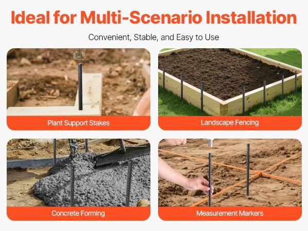 VEVOR Rebar Stakes, 24-Inch, Heavy-Duty 0.47 in Diameter, Straight Galvanized Steel Ground Anchors with Chisel Point End & Rust-Resistant Coating, for Gardening Support, Fence, Camping Tents (20-Pack)