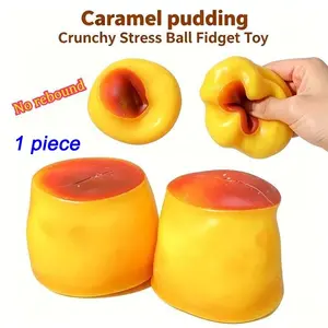 Caramel Pudding Crunchy Moldable Stress Ball Fidget Toy Crispy Squeeze Ball Round Blocks Filled ASMR Anti Stress Toys for Adults Anxiety Reducing Ball Decompression Squeeze