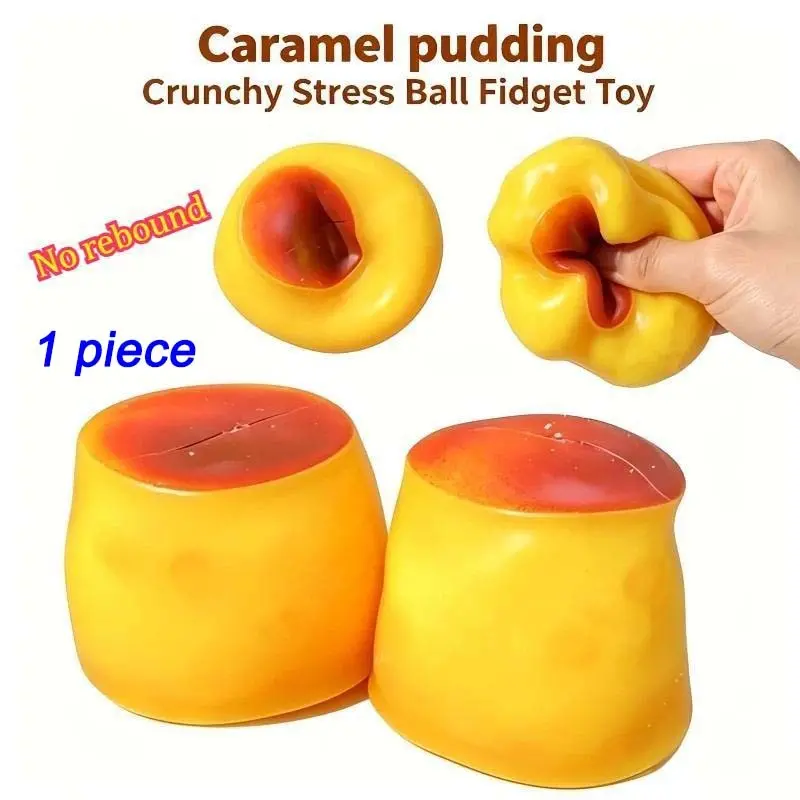 Caramel Pudding Crunchy Moldable Stress Ball Fidget Toy Crispy Squeeze Ball Round Blocks Filled ASMR Anti Stress Toys for Adults Anxiety Reducing Ball Decompression Squeeze Stress Relief Fidget