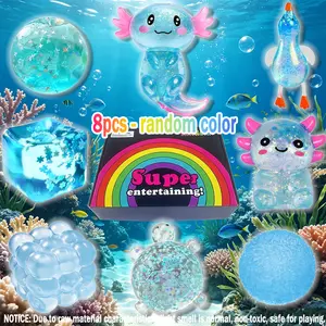8-Piece Rainbow Stress Relief Set, Blue Ocean Series, Slow Rebound Squeeze Toys, Stress Ball Unwind Toy, Cute Shapes, Random Colors
