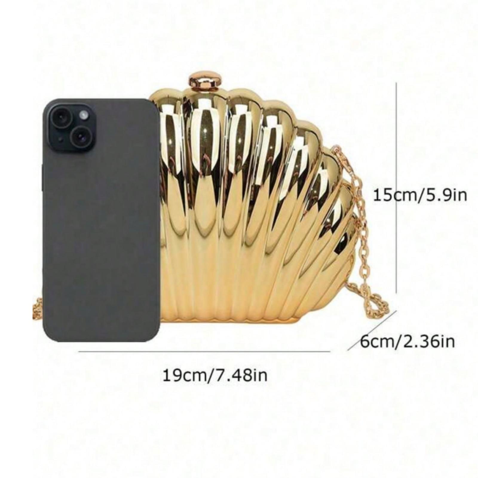 Mini Shell-Shaped Fashion Laser Metal Clutch, Vintage Metal Frame Chain Shoulderbag Crossbody Bag, Suitable For Women Formal Dinner, Going Out, Dating, Shopping, Elegant Shell Purse Perfect For Parties Weddings Dinners & Banquets Matches Wedding Dresses