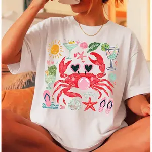 Comfort Colors Funny Crab Shirt, Crab Blowing Bubble Graphic Tee, Beach Vibes Nautical T-shirt, Summer Vacation Gift - ShamCren
