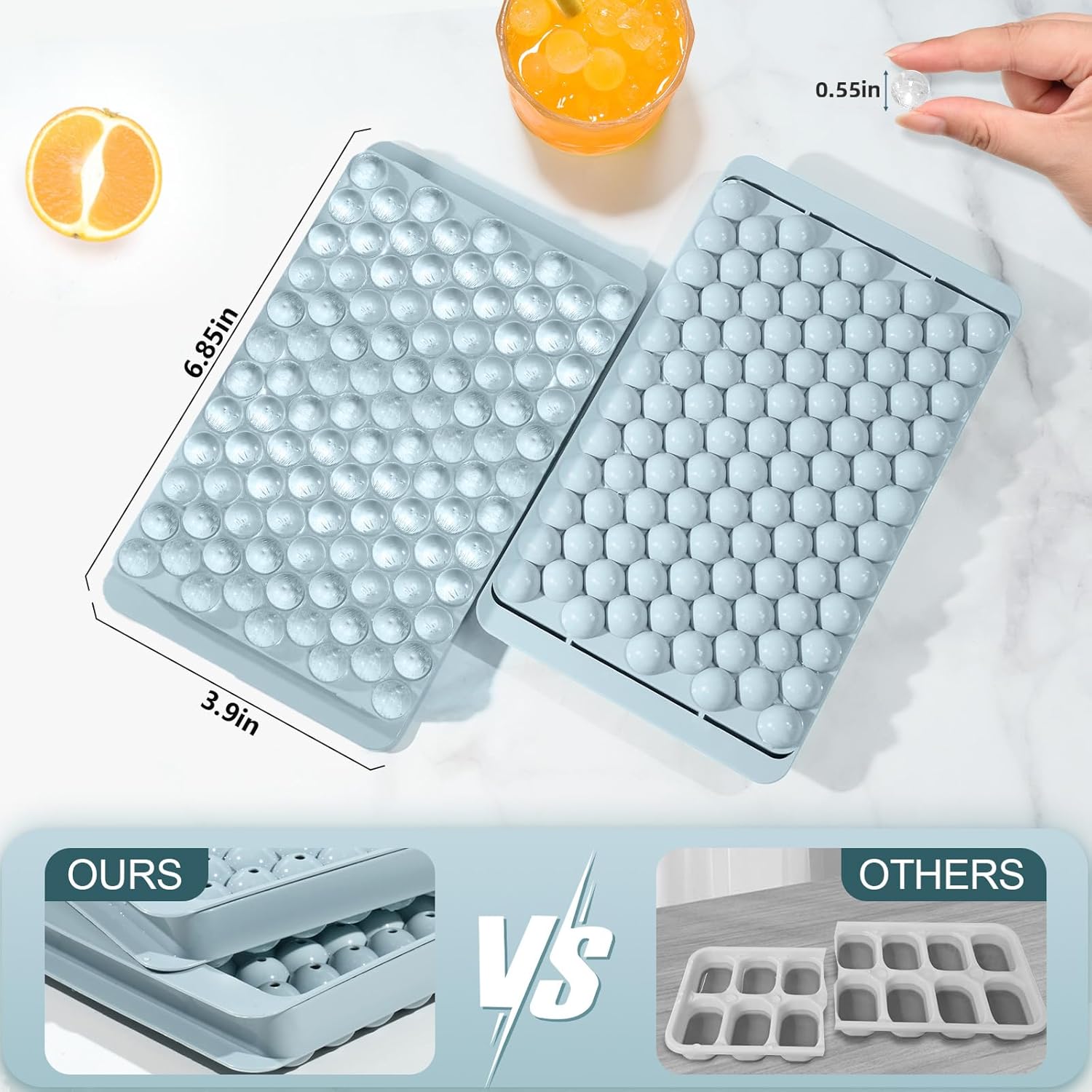 1 Set Mini Ice Cube Tray with Lid and Storage Box, Perfect for Iced Coffee and Cocktails. Quickly Cools, Easy to Swirl and Release, Stackable, Small Round Ice Cubes Easily Fit Into Narrow-Necked Water Bottles and Glasses.Ice Platter