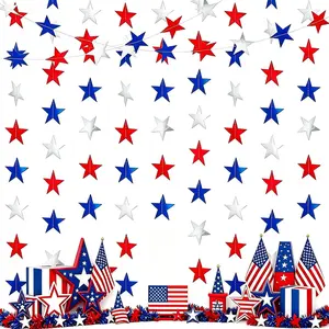 2026 New Arrival 6 Pack 13ft Patriotic Star Garland, Red White Blue Hanging Glitter Star Streamer for 4th of July Independence Day Memorial Veterans Labor Day Party Decorations