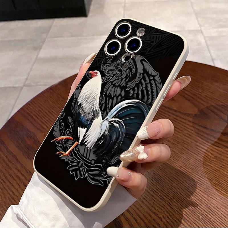 Straight Edge Majestic Rooster Pattern Phone Case for iPhone 16 E 15 14 Pro Max 13 12 11 XR XS Plus Shockproof Drop Protective Rugged Durable Silicone Cover