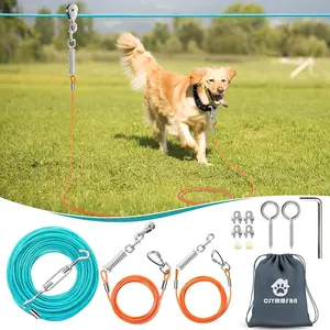 Professional Dog Runner Trolley System, Heavy Duty & Adjustable 100ft Dog Zip Line with 10ft & 15ft Tie Out for Large Dogs Up to 250lbs, Chew Proof Dog Run Cable for Yard, Camping & Outdoor Adventure