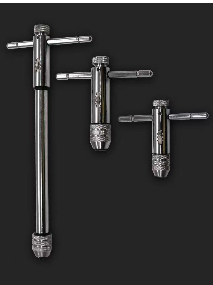 Hand Tap Wrench M3-M12 Adjustable Ratchet Tapping Handle T-Type Flat Wrench Manual Tapping Accessories