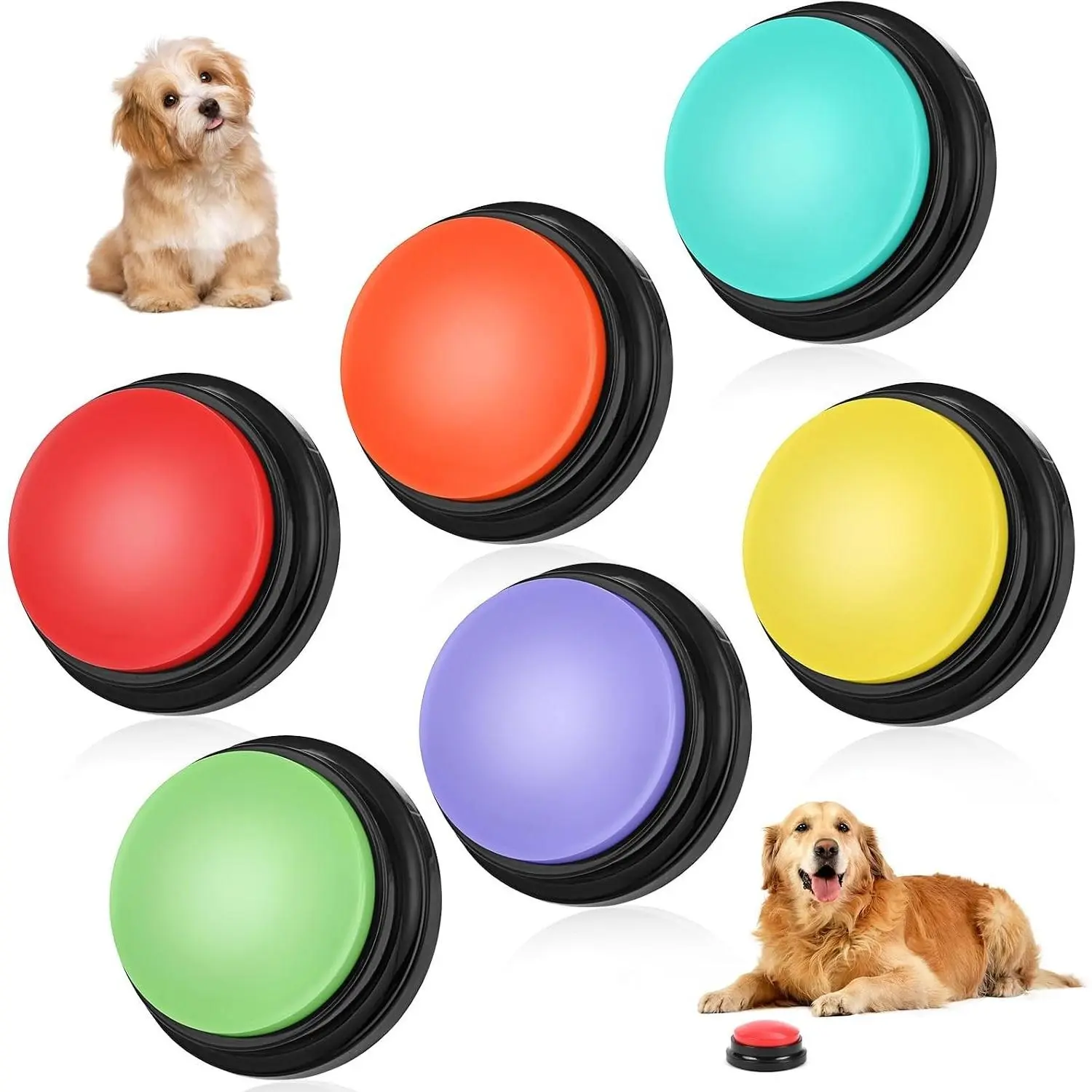 Dog Buttons for Communication - Pack of 6 Talking Buttons with Clear Voice Recording, 30 Seconds, Bright Colors, Easy Press for Pet Training
