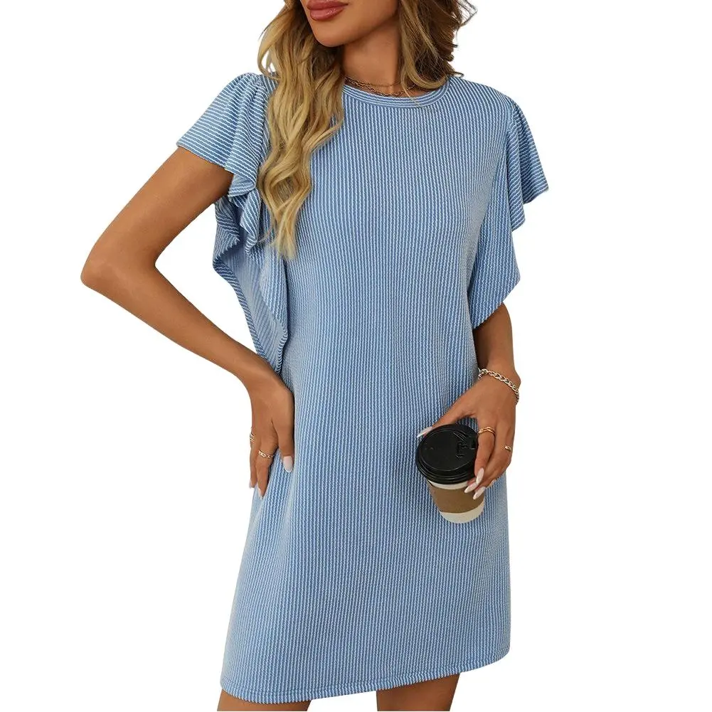 YesFashion Women’s Color Block Twist Knit Midi Dress - Ruffle Sleeve, Elegant Casual Bodycon, 65 Polyester 30 Viscose 5 Elastane, Soft Stretchy Breathable Chic Summer Outfit