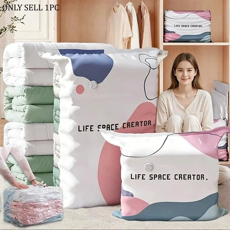 New No-Pump Vacuum Storage Bags, Large Storage Compression Bags for Clothes, Comforters, Blankets, Cube Compression Space Saver