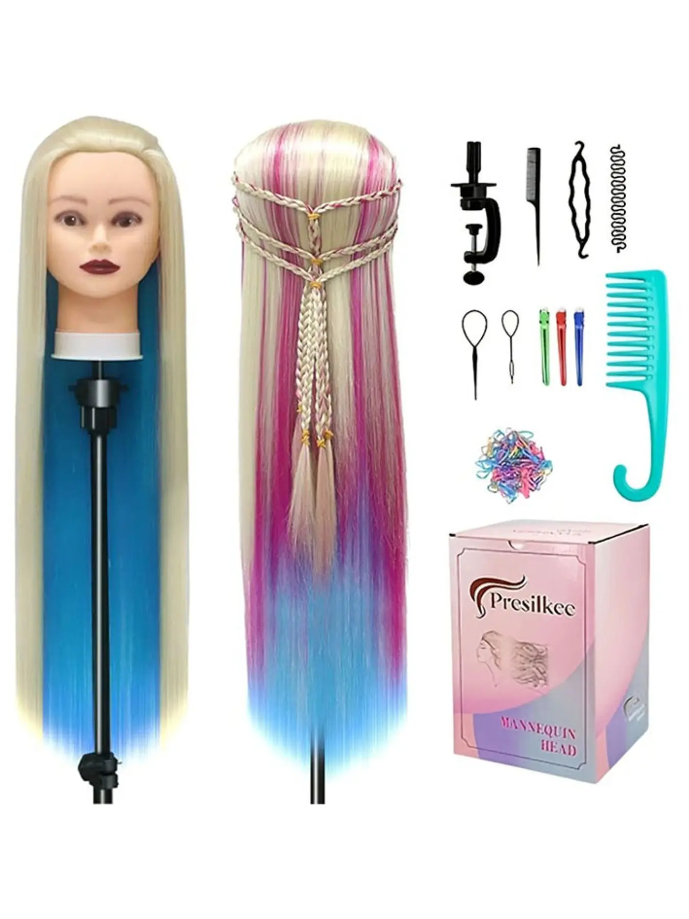 Training Head Hairstyling Mannequin with Synthetic Hair, Realistic Braiding Practice Doll for Salon, Beauty School, Home Use