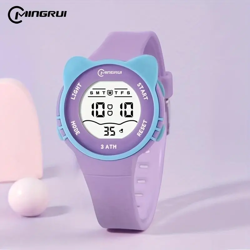 Women's Cartoon Cat Digital Watch - Waterproof, Swimming-Safe, Luminous, Alarm & Timing Functions, Campus Wear Fashion Accessory Gift