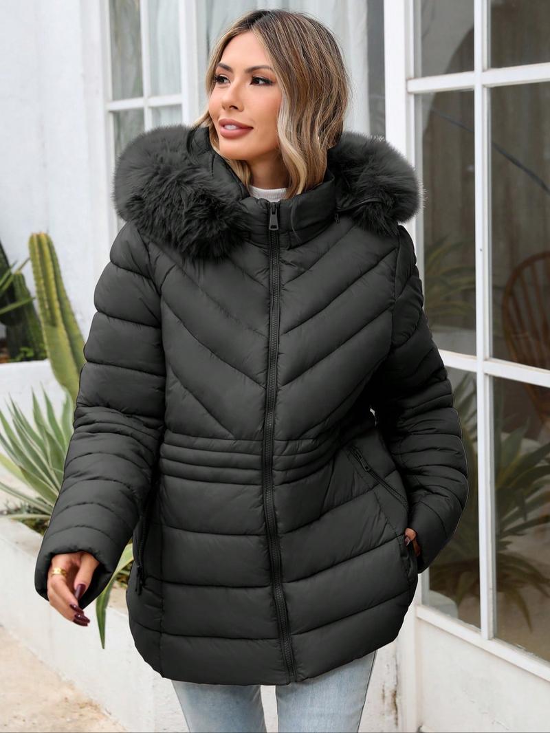 Women's Plus Size Winter Comfortable Cotton Jacket, Commuter Simple Fall & Winter Mid-Length Hooded Warm Coat, Long Sleeve Fitted Style