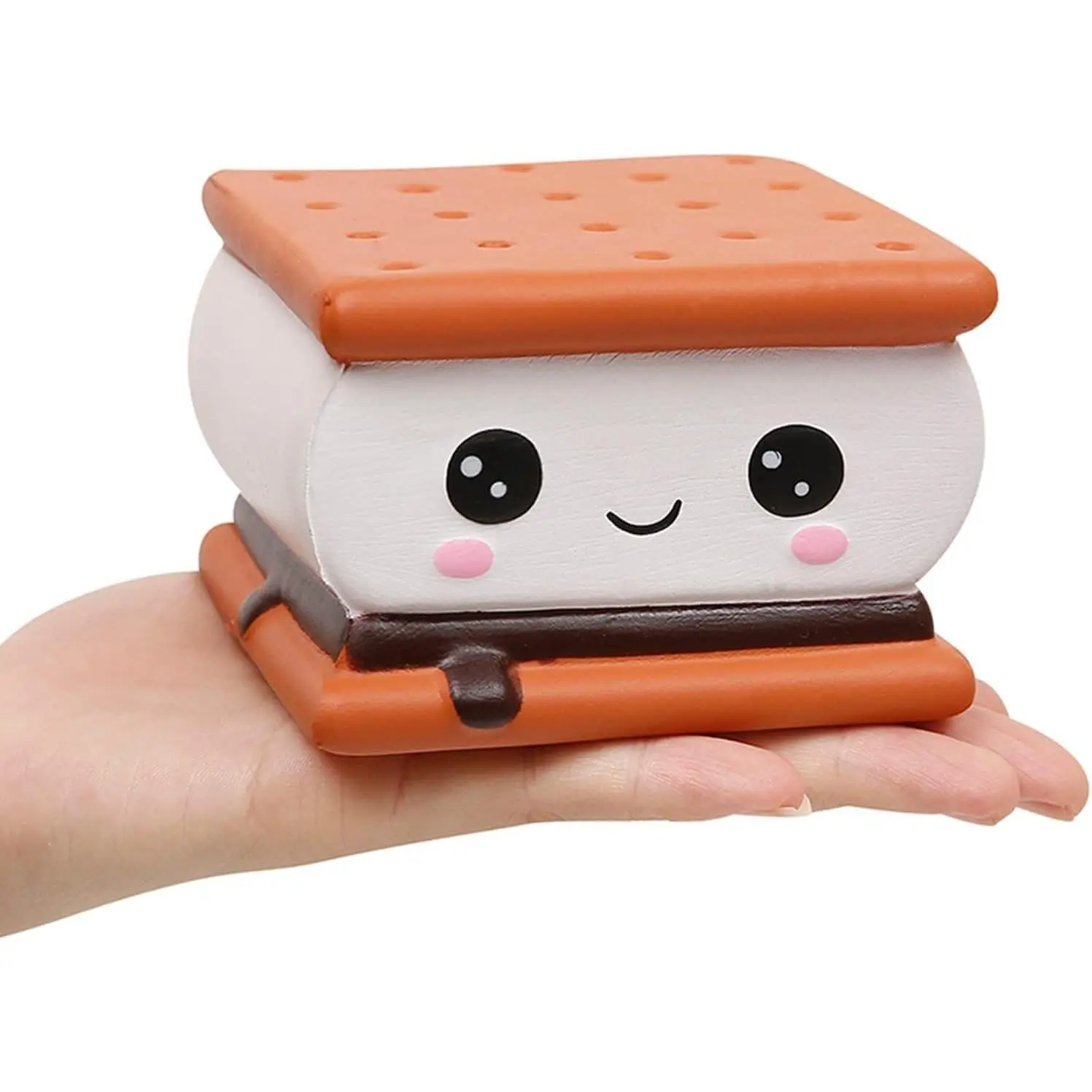 Slow-Rising S'more Squishy Toy Item, Cookie Shape Stress Reliever with Cute Face for Kids, Soft Scented Food Squeeze Toy