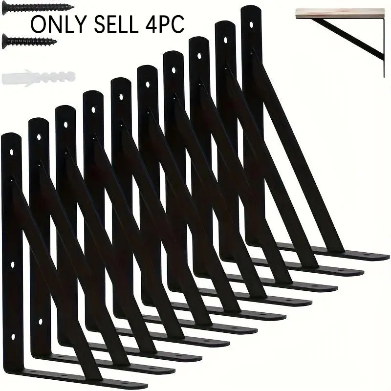 Iron Shelf Brackets 4-Pack, Support Brackets for Wall Mounted Shelves, Bookshelf Holders for Home Storage & Display