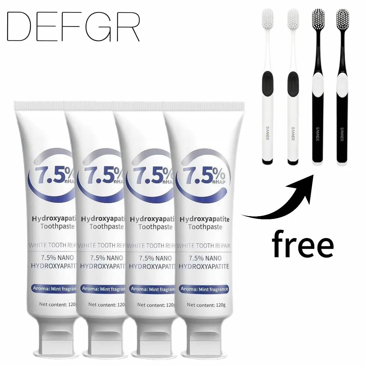 DEFGR 4PCS Nano Hydroxyapatite Toothpastes for Enamel Protection Fluoride Free | Tooth Strengthening, Gentle Mint, Fresh Breath, Daily Use for Oral Health (Gentle Mint)