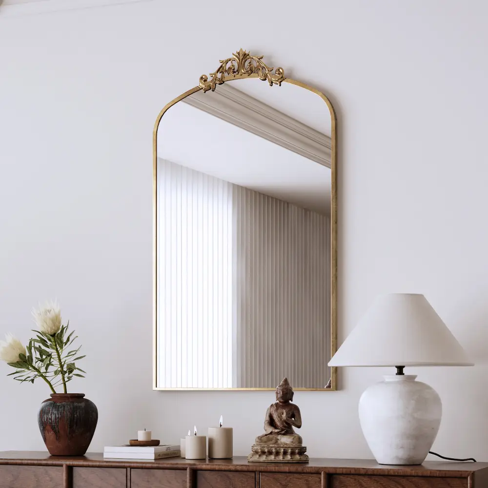 Littleox Wall Mirror 43x24 Inch Vintage Ornate Arched Floor Mirror Metal Framed Mirror Dressing Mirror, for Entryway, Living Room, Bedroom,  Antique Bronze