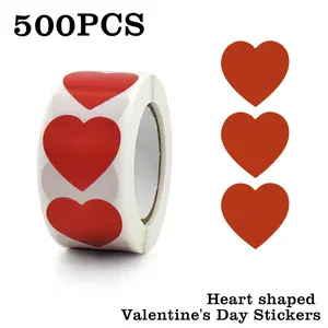1 Roll 500Pcs Red Heart Shape Adhesive Stickers Strong Tack Removable No Residue Label Tags Cold Resistant For Refrigerator Food Containers Kitchen Storage Bakery Paper Bags Gift Wrapping DIY Craft Decorative Marking Stickers