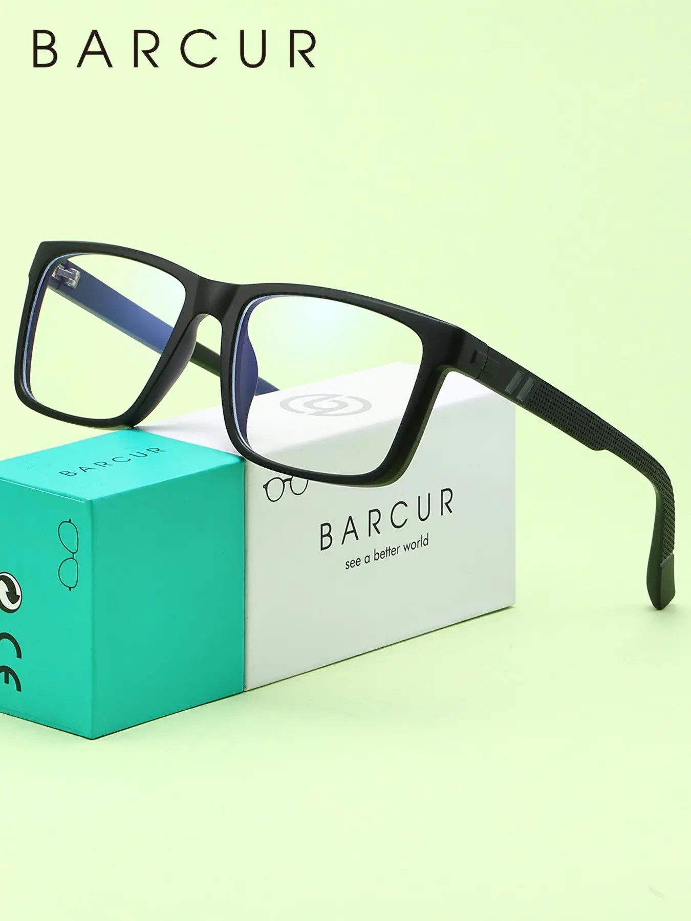 BARCUR Business Style Men'S Anti Blue Light Glasses, Anti Slip Nose Support, Square Frame, Daily Office Computer Glasses, Reduce Blue Light, Square Frames Eyeglasses, Screen Viewing Eyewear